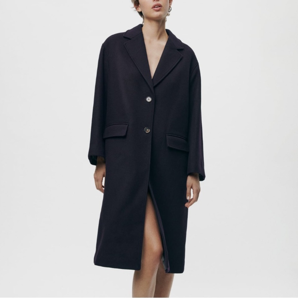 Navy Blue Oversized Wool Blend Coat
